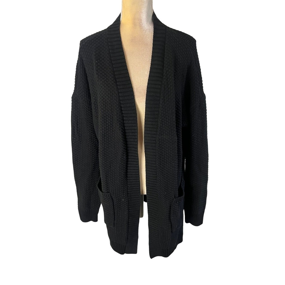 Gap Womens XL Black Cotton Textured Open Front Cardigan Sweater with Pockets